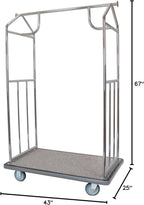 Brushed Stainless Steel Luggage Cart – 800lb Capacity – Bellman Cart w/ 5” Rubber Wheels & Gray Carpet, for Hotel, Resorts, Condos, Commercial Use (Value Valet Series)