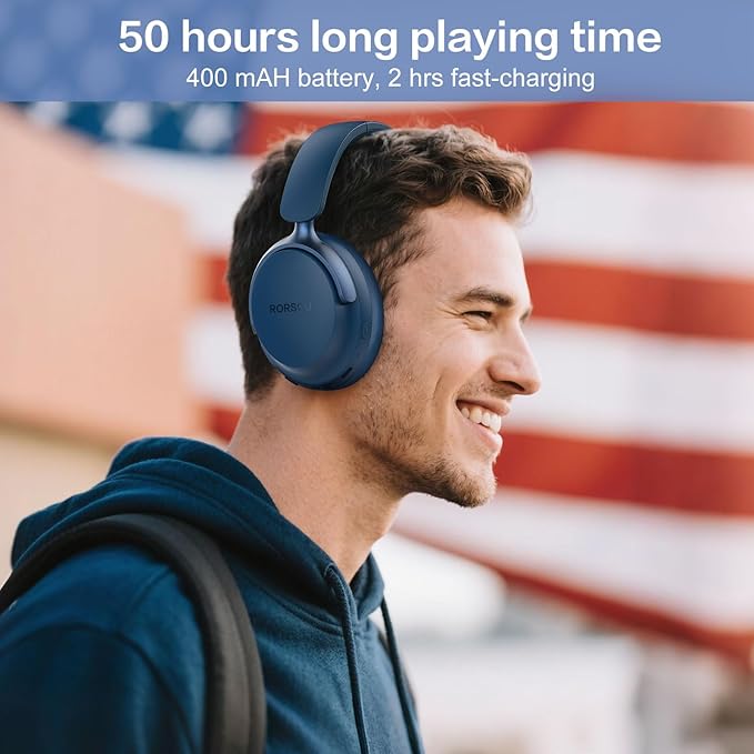 B8 Bluetooth Headphones Over Ear, 6 EQ Music Modes and 50H Playtime Deep Bass Wireless Headphones with Mic, Lightweight Folding HiFi Stereo Headset for iPad/Travel/Tablet/PC/Home Blue