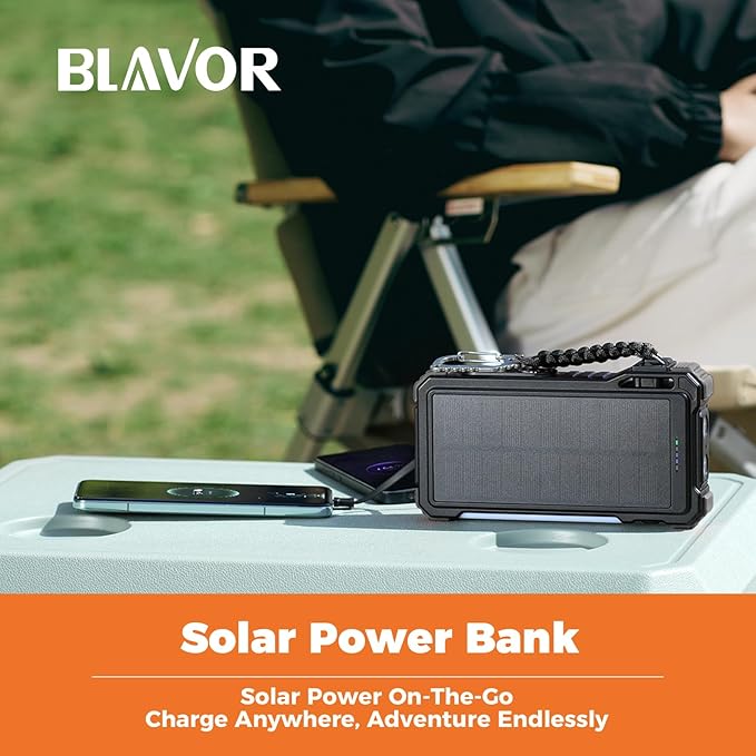 BLAVOR Solar Power Bank 20000mAh Built-in Cables, Wireless Charger for Phones & Apple Watch, 20W Fast Charging Battery Pack with USB C, Flashlight, Solar Charger for iPhone, iPad, iWatch, Samsung