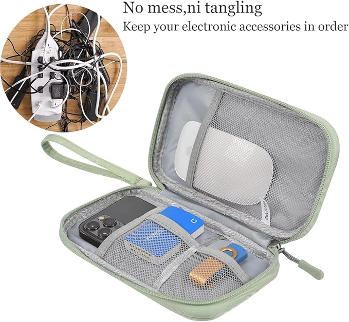 CAAORDKSO Small Cable Organizer Bag, Travel Cord Charger Organizer Case Waterproof Accessories Pouch, Electronic Carrying Case Bag for Cable, Cord, Charger, Phone, Power Bank, Earphone (Mint Green)