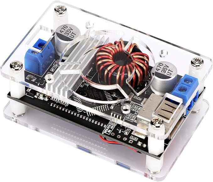 DROK Buck Boost Voltage Regulator, DROK DC 6-30V to DC 0.5-30V 5V 12V 24V Adjustable Voltage Converter, 4A 60W Power Supply Step Up Down Transformer Board Module with USB Port Case LCD Display Volt Am