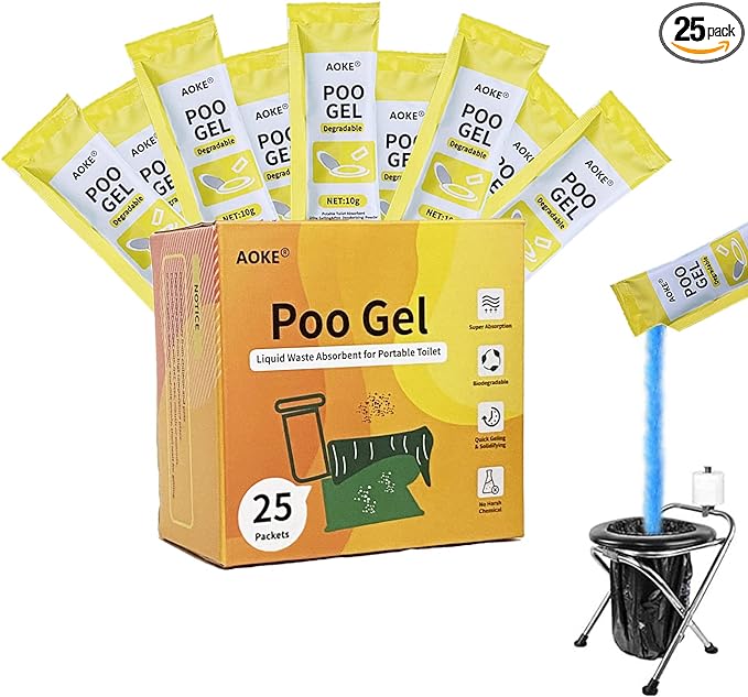 AOKE Portable Toilet Absorbent Gel Powder - Lemon 25 Pack Poo Deodorizing Treatment for Outdoor Camping and Hiking