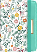 Passport Holder Cover, RFID Travel Wallet Credit Card Holder Green Cute Floral Passport Book Holders for Women with Elastic Band and Golden Metal Decoration, Green Daisy