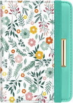 Passport Holder Cover, RFID Travel Wallet Credit Card Holder Green Cute Floral Passport Book Holders for Women with Elastic Band and Golden Metal Decoration, Green Daisy