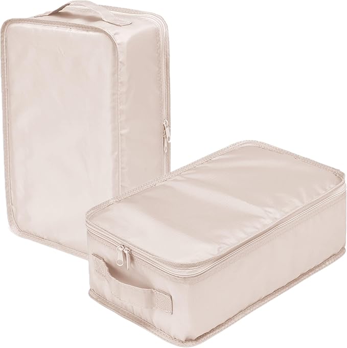 tianzong Travel Shoe Bag with Handle Holds 2 Pairs of Shoes, Shoe Packing Cubes for Travel (Beige, 2 Pack)