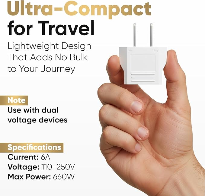 Unidapt US Plug Adapter, European to USA Travel Plug Adapter, Europe to America, Mexico, Japan, Canada Power Outlet Adapters Wall Plugs, Type A 4-Pack White