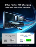 AINOPE USB C Cable 60W 4-Pack 3.3FT+3.3FT+6.6FT+10FT Nylon Braided USB C to USB C Cable Type C Charger Fast Charging Right Angle USBC Cable Charger Cord for iPhone 16 Pro Max 15 Plus Samsung S24 Grey