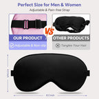 Sleep Eye Mask for Men Women, Silk Sleep Mask for Side Sleeper, Travel Blackout Night Blindfold Eye Shade Cover with Adjustable Strap (Black & Black)