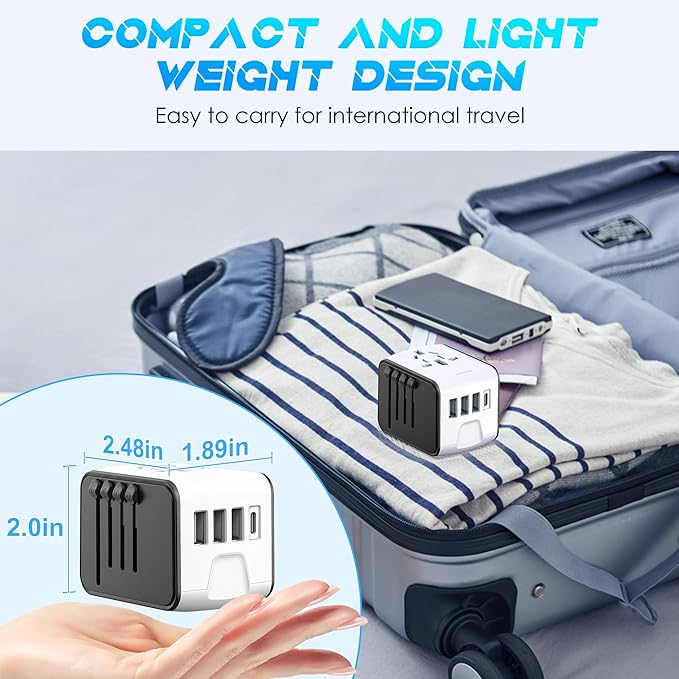 ISIX International Travel Adapter Universal Power Adapter Worldwide All in One 4 USB Perfect for European US, EU, UK, AUS,Asia 200+ Countries
