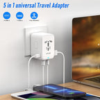 VYLEE Travel Plug Adapter, 65W Fast GaN Travel Charger, International Plug Adapter with 3 USB-C PD and 1 USB-A QC with US/EU/UK/AU Convenient for iPhone,Samsung,Laptops