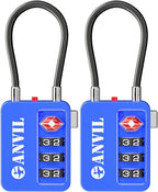 ANVIL TSA Locks for Luggage with Search Alert: Durable Cable Combination Locks, TSA Approved - Secure Travel Locks for Suitcases, Backpacks & Gun Cases (2, Blue)