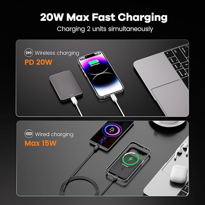 Power Bank, Ultra-Thin 10,000mAh Magnetic Wireless Portable Charger, 22.5W Fast Charging Battery Pack, Comes with USB-C Cable, Designed for iPhone Air /17/16/15/14/13/12