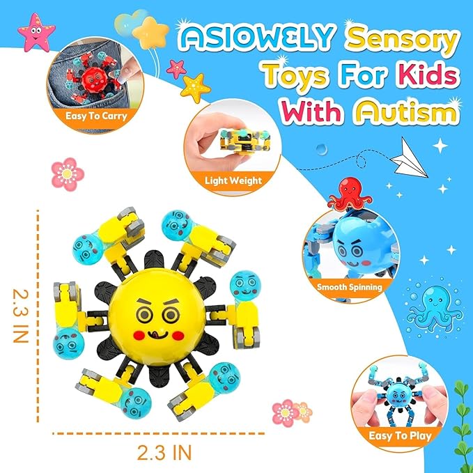 Transformable Fidget Spinner Toys for Kids and Adults,8 Pcs Sensory Toy for Boys Girl ADHD Stress Relief Toys,Fingertip Gyros Travel Toy Party Favors for Teens Birthdays Gifts Easter Present
