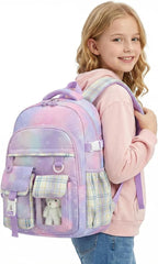 PRLINJSK Girls Backpack，Cute School Backpack for Girls Kids Teens，Kawaii Bookbag for Primary Elementary