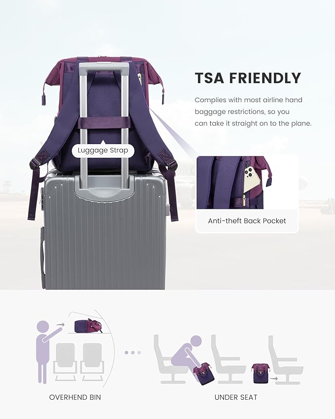 LOVEVOOK Laptop Backpack for Women, 17.7 Inch Work Laptop Bag with USB Port, Fashion Teacher Nurse Backpack Purse, Waterproof Travel Computer Backpack with Organizer Bag, 2pcs, Blue-Purple