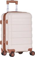 SUPER DEAL 21 Inch Carry On Luggage, Expandable Hardshell Spinner Suitcase with 360-Degree Wheels Height Adjustable Handle for Travel Business Trip, Cream White