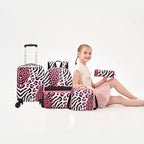 Kids Luggage with Spinner Wheels 5 Piece Carry on Suitcases for Girls Backpack with Lunch Box Pencil Case 16" Toddler Suitcase Set Airline Approved (Pink Leopard)