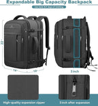 60L Extra Large Travel Laptop Backpack,3XL Expandable Carry On Backpack for Men, Big Capacity Heavy Duty Business Suitcase Daypack Bag Fits 18.4-19 Inch Laptops, Travel Gifts for Men Women, Black