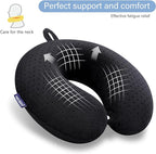 Black Travel Neck Pillow Memory Foam Airplane Pillow for Neck and Head Support Soft Portable U Shape Neck Pillow for Plane, Car & Home Office Use