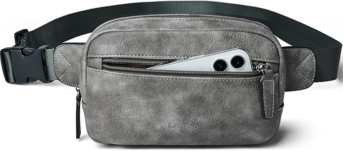 LATMAP 2L Fanny Packs Everywhere Belt Bag Small Fashion Crossbody Waist Pack Faux Leather Waterproof Sling Chest Bag For Women Trendy Grey