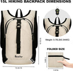 Seektop 15L Small Hiking Backpack for Women Men, Lightweight Hiking Packable Daypack with Phone Pocket for Travel Camping (Beige, 15L)