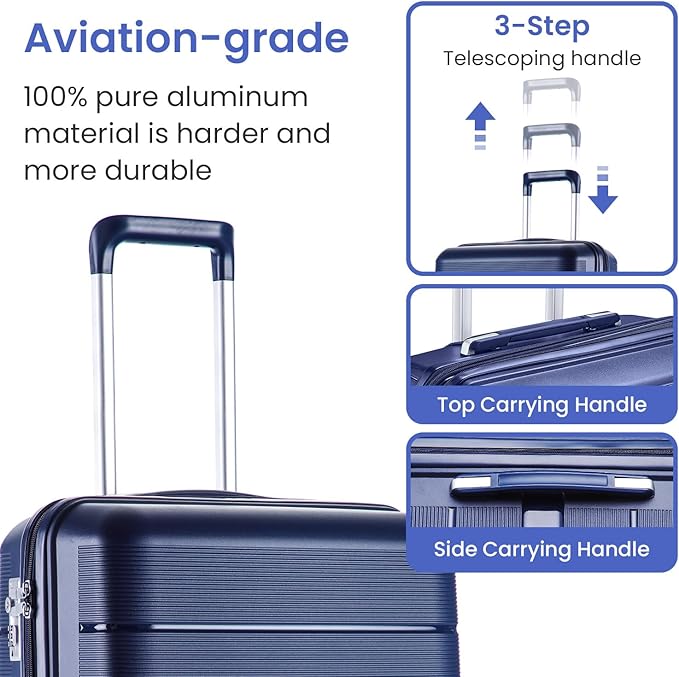 Hard Shell Luggage Sets 4 Piece with 360 Spinner Wheels,Lightweight Suitcase Set with TSA Lock,Travel Luggage Set with Telescoping Handle,Light and Strong,Easy to Clean (Navy Blue 2)