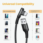 AINOPE USB C Cable Right Angle (2-Pack, 10ft+10ft) 3.1A Type C Charger Fast Charging, Resistant Nylon Braided USB A to USB C Charger Cable (Black)