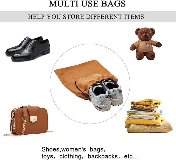LAKE OF FIRE 4-Piece Travel Shoe Bags for Packing, 17.7" x 13.8" Dustproof Shoe Bags with Drawstring Closure,Washable & Reusable(Brown)