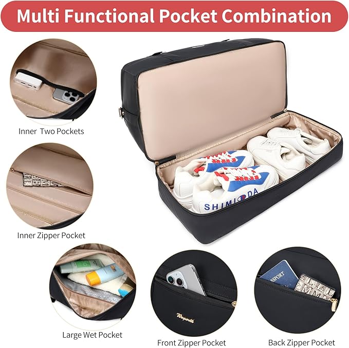 Wogarl 4PCS Weekender Bags for Women Large Overnight Weekend Travel Duffel Carry on Shoulder with Shoe Compartment Canvas Toiletry Bag for Travel Business Gym