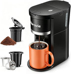 Horavie Small Single Serve Coffee Maker, Fast Brew One Cup Coffee Machine for K Cup and Grounds, 6 to 12 oz. Brew Sizes, Pod Coffee Maker with Descaling Reminder and Viewing Tank, Black