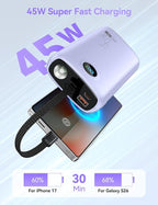 Portable Charger, 45W 20000mAh Power Bank with in/Out Fast Charging USB C Cable, 3W Flashlight, LED Display, Portable Battery Pack Travel Essentials for iPhone 17/16/15, Android Phone, Tablet, Laptop