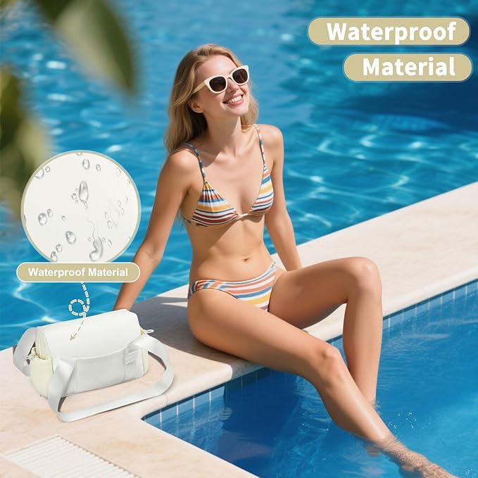 Mini Gym Bag for Women, Yoga Small Sports Bag for Women Girls, Waterproof PU Fitness Tote with Wet Compartment, White