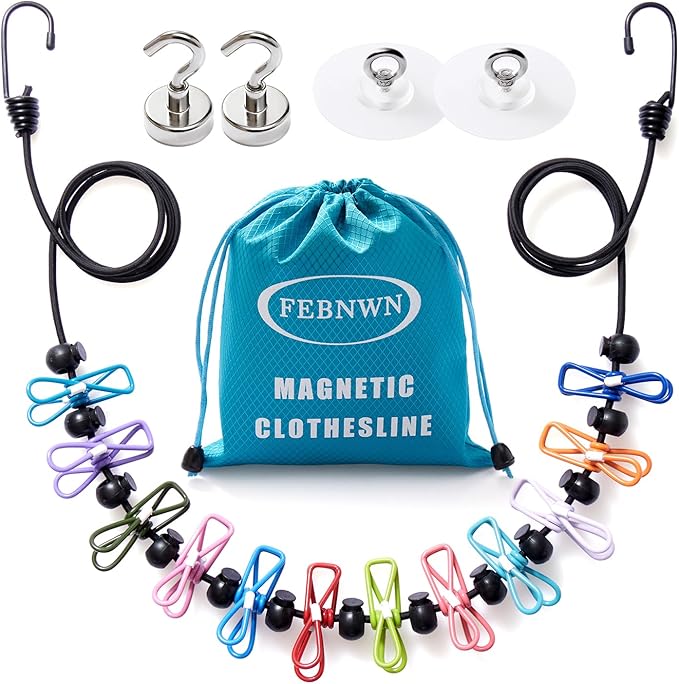 Magnetic Clothesline for Cruise Ship,Portable Clothes Line for Traveling,Cruise Essentials 2025，Retractable Clothesline for Outside and Hotel Room，2-Pack Wall Hooks with Hardware