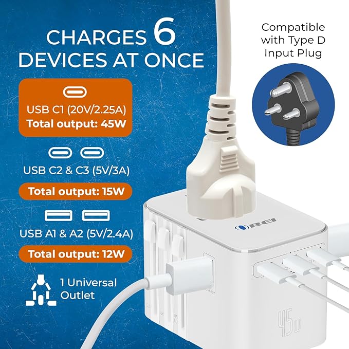 OREI Universal Travel Adapter – All-in-One Worldwide Power Plug Converter with Dual USB Charging Ports – Compatible with USA, EU, UK, AUS