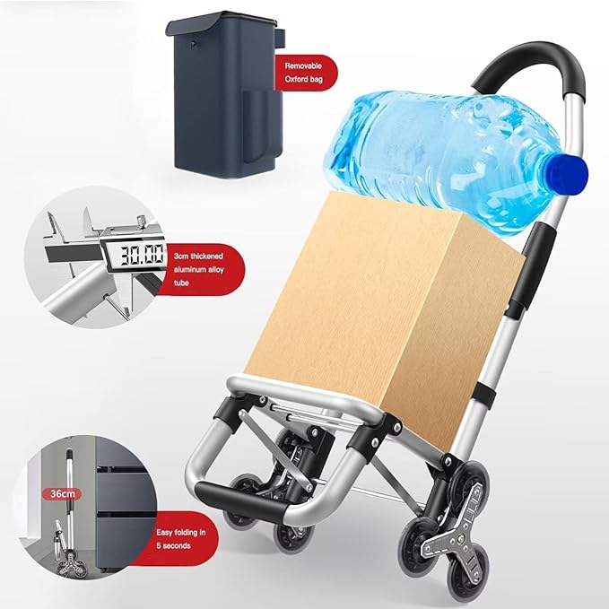Lightweight Folding Cart on 6 Wheels 36L Stair Climbing Trolley with Detachable Waterproof Oxford Bag for Groceries Shopping and Travel - Red