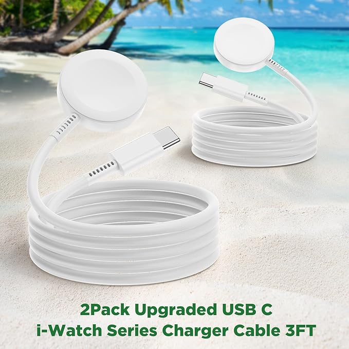 2Pack Upgraded for Apple Watch Charger Cable, 3FT USB C to Magnetic Wireless Fast i-Watch Charging Cord [Portable], Compatible with iWatch Series Ultra10/9/8/7/6/SE/SE2/5/4/3/2 - White