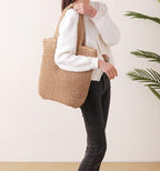 GOLDTIMO Beach Bags for Women - Summer Soft Large Woven Shoulder Purse Handbag, Beach Tote Straw Bag for Summer Vacation