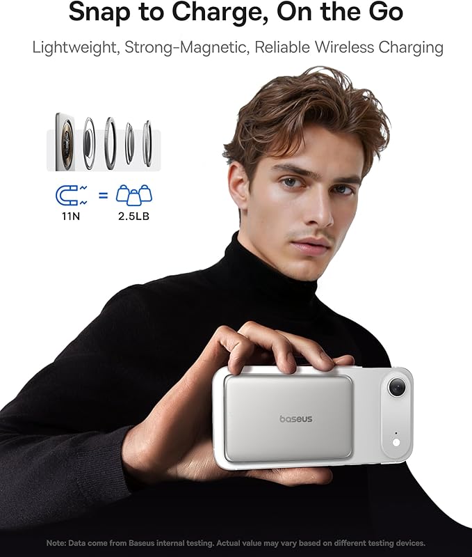 Baseus Picogo Power Bank, 0.3" Ultra Slim 5000mAh MagSafe Battery Pack, Upgraded CCC Certified and Polished Alloy Magnetic Portable Charger, Wireless Charger for iPhone 17/16/15/14/13/12