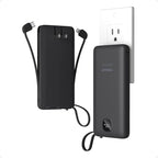 TESSAN Portable Charger with Built in Cables, 10000mAh Power Bank Fast Charging with Foldable AC Plug, PD20W Compact Battery Pack Travel Essentials for iPhone 17/16/15 Series, Samsung, Tablets, Black