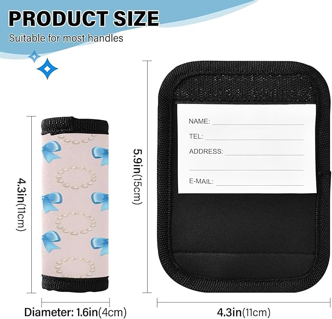 Bow Tie 4 Pack Neoprene Suitcase Wraps, Luggage Handle Wraps with ID Tag, Non-Slip Suitcase Handle Covers for Travel, Bag Strap Pad