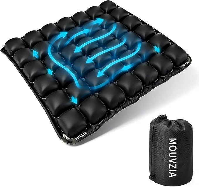 Sodurue Inflatable Travel Seat Cushion for Airplane: Pressure Relief Seat Cushion with 42 Adjustable Air Cells - Ergonomic Comfort Buttock Support Portable for Wheel Chair/Car/Office/Stadium