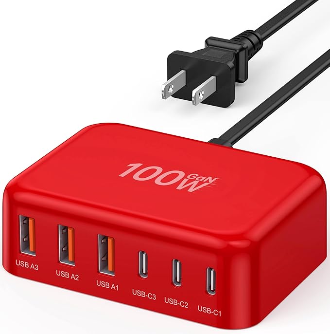 [2026 Updated] USB C Fast Charger, 100W GaN 6 Port Type C Charging Station Hub Block Cube, USB C Wall Charger Power Strip Adapter Plug for iPad iPhone 17 16 15 14 Pro Max Pixel Note Galaxy, 5ft Cord