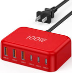 [2026 Updated] USB C Fast Charger, 100W GaN 6 Port Type C Charging Station Hub Block Cube, USB C Wall Charger Power Strip Adapter Plug for iPad iPhone 17 16 15 14 Pro Max Pixel Note Galaxy, 5ft Cord