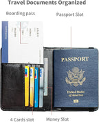 Passport Holder and Card Slot Combo RFID Blocking Leather Travel Passport Wallet for Men and Women US Passport Cover, Black