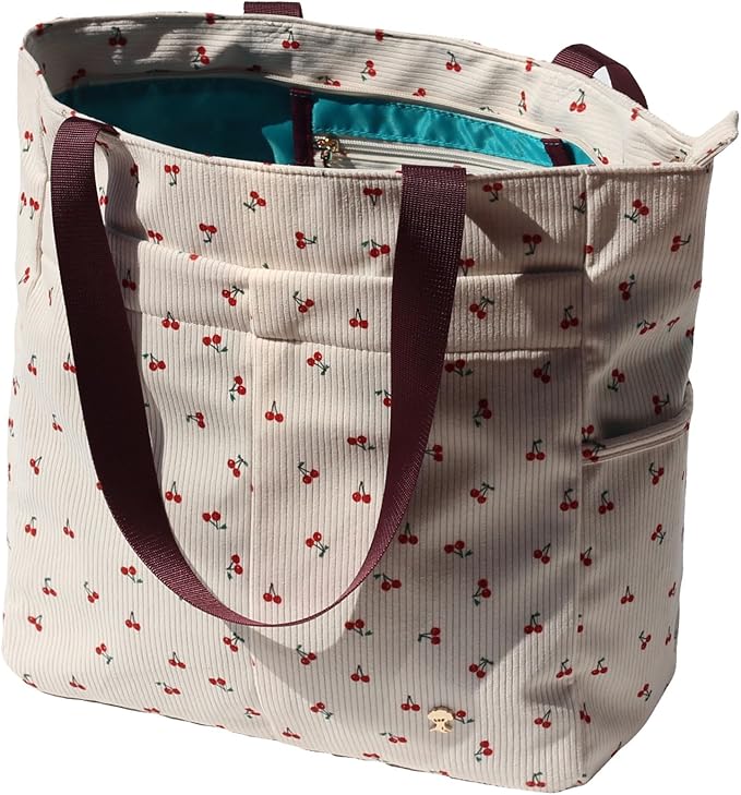 ESVAN Original Floral Tote Bag Large Shoulder Bag with Multi Pockets for Gym Travel Beach Daily Bags