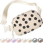 Vankor Large Corduroy Cute Fanny Packs for Women Cross Body, Everywhere Belt Bag for Women Crossbody Stylish Waist Pack Purse for Travel, Hiking, Workout, Running, Corduroy Black Flower