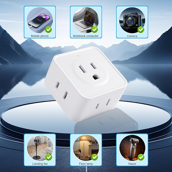 2 Prong to 3 Prong Adapter, FiiMan Multi Plug Outlet Extender 5 AC Outlet Splitter Wall Adapter Non-Grounded Outlets Expander for Japan Travel - Type A, 1875W, White (1 Pack)