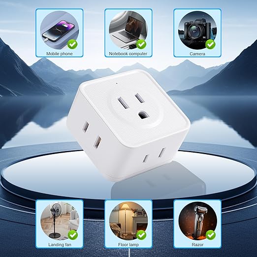 Multi Plug Outlet Extender, FiiMan 5 Outlet Splitter Wall Adapter, 3-Prong Grounded Outlet to The Side, Flat Wall Plug Side Access Adapter, 5 Way Outlet Extender Tap, White (2 Pack)