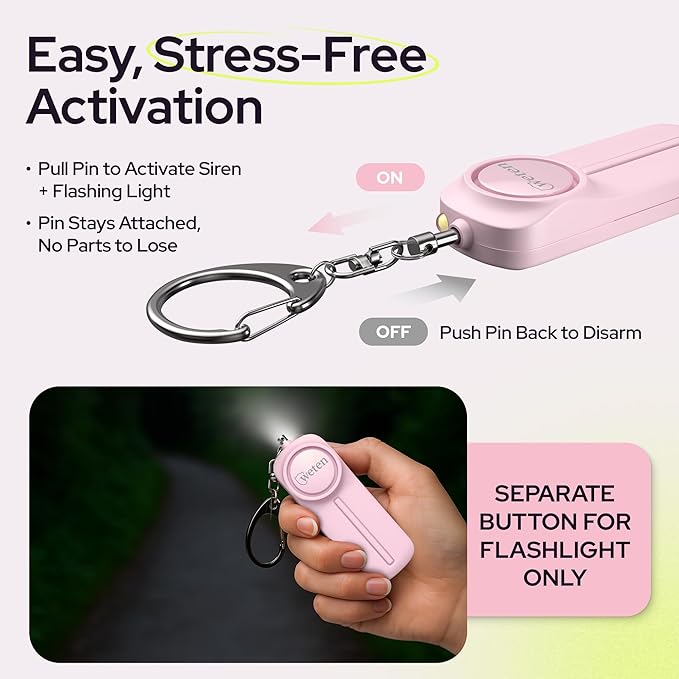 Personal Safety Alarm Keychain for Women - 3 Pack 130dB Siren, LED Light, Panic Pin –Self-Defense Device and Emergency Whistle Alternative for College, Travel, and Night Walk Protection by Weten