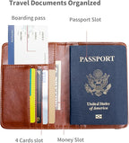 Passport Holder Cover and Card Case Slot Combo RFID Blocking Leather Travel Passport Wallet for Men and Women US Passport Protector Document Organizer,Brown